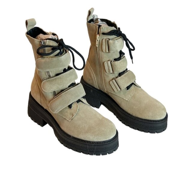 Free People Suede Emmett Lace Strap Up Boots Latte Beige US 9 NWOB - Picture 5 of 5